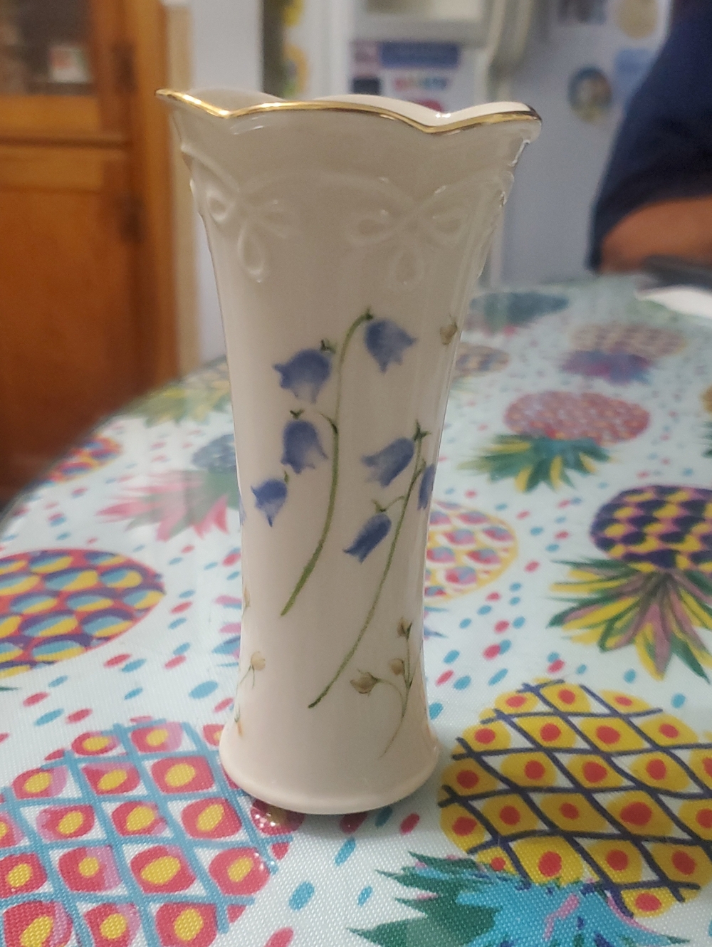 Lenox Elegant White Ceramic Bud Vase with Blue Floral Motif